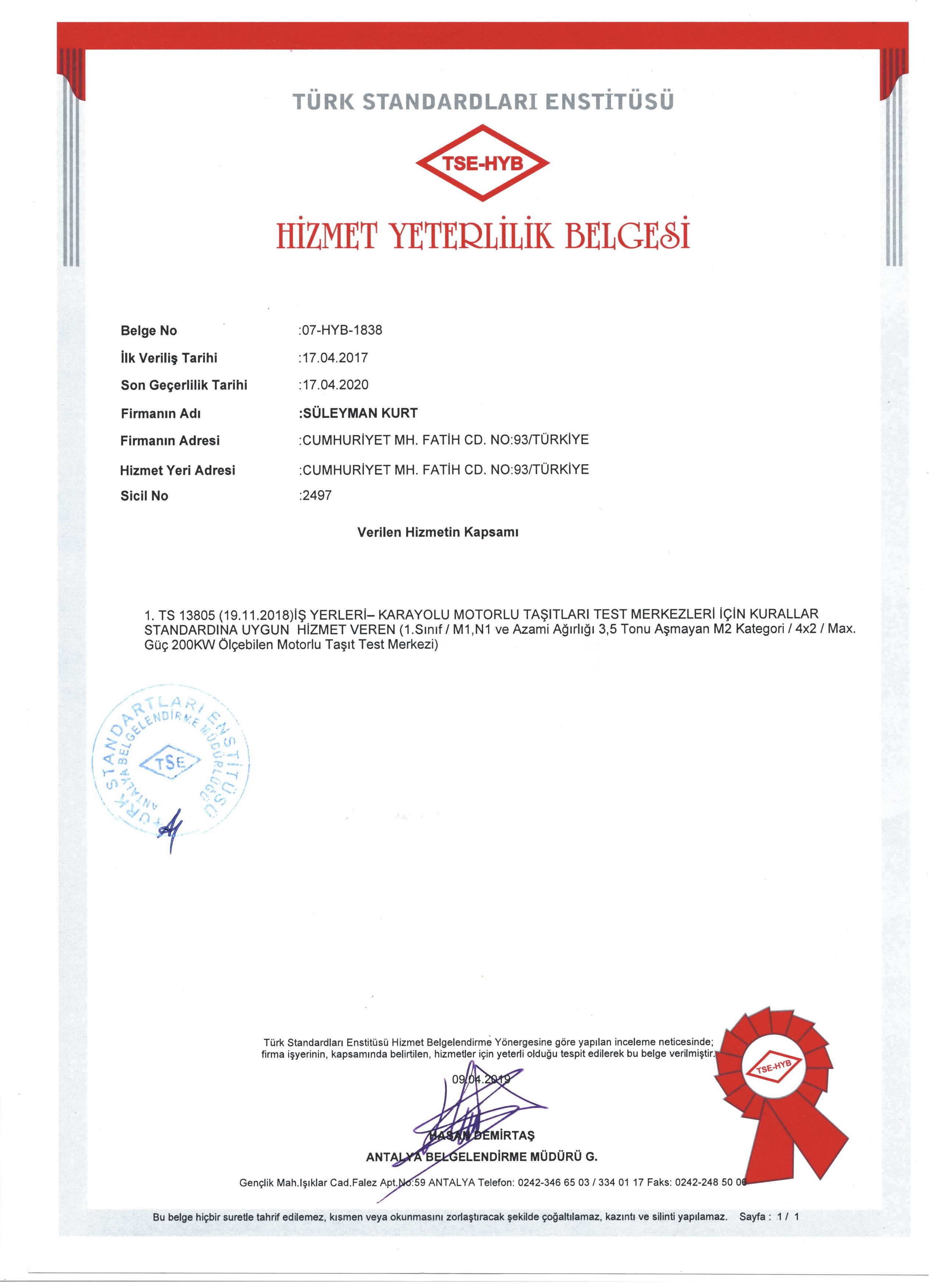 PilotGarage Kalite Belgeleri